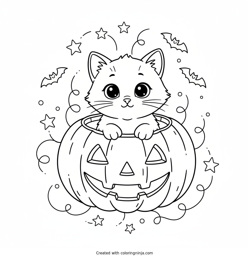 Gatito Dentro De Una Calabaza Coloring Page