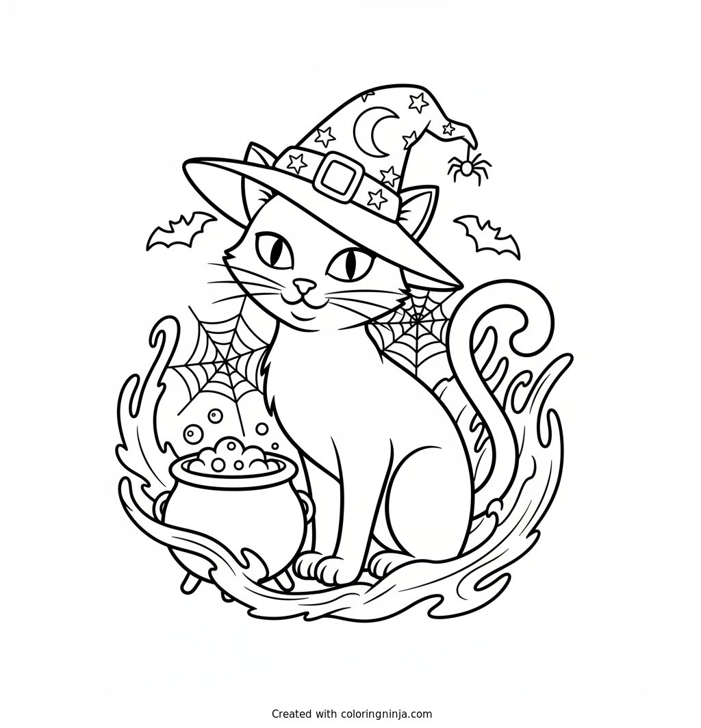 Gato Halloween Coloring Page
