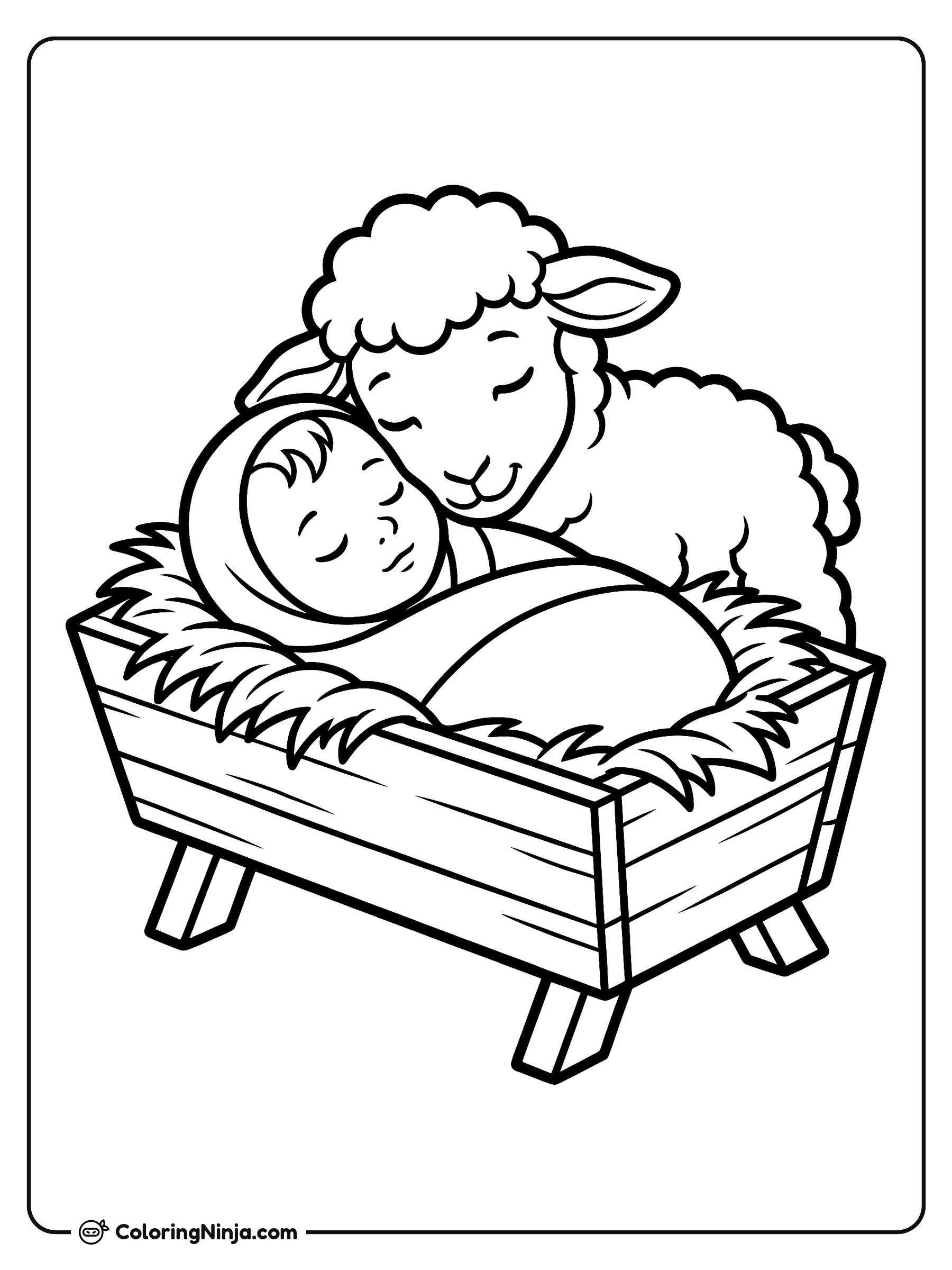 Little Lamb by the Manger Coloring Page