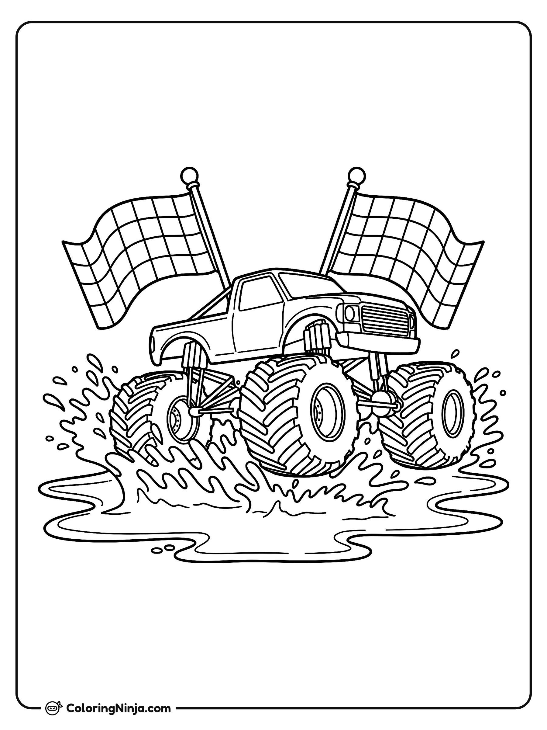 Camión monstruo haciendo un gran chapuzón: dibujo para colorear
