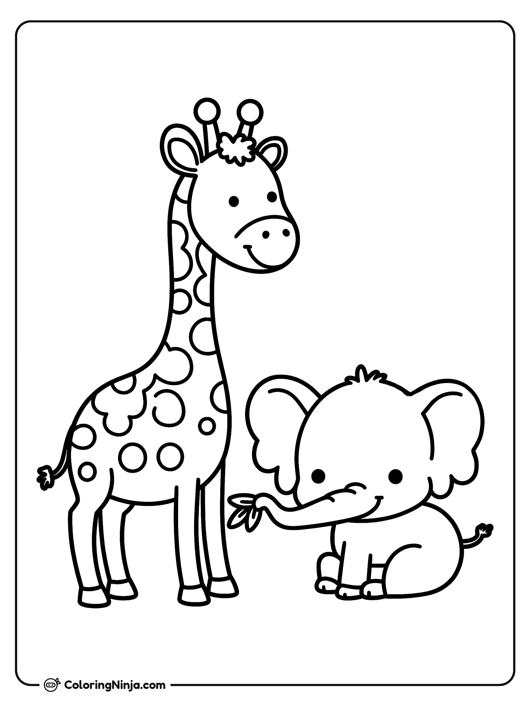 Jirafa y Lindo Elefantito: dibujo para colorear