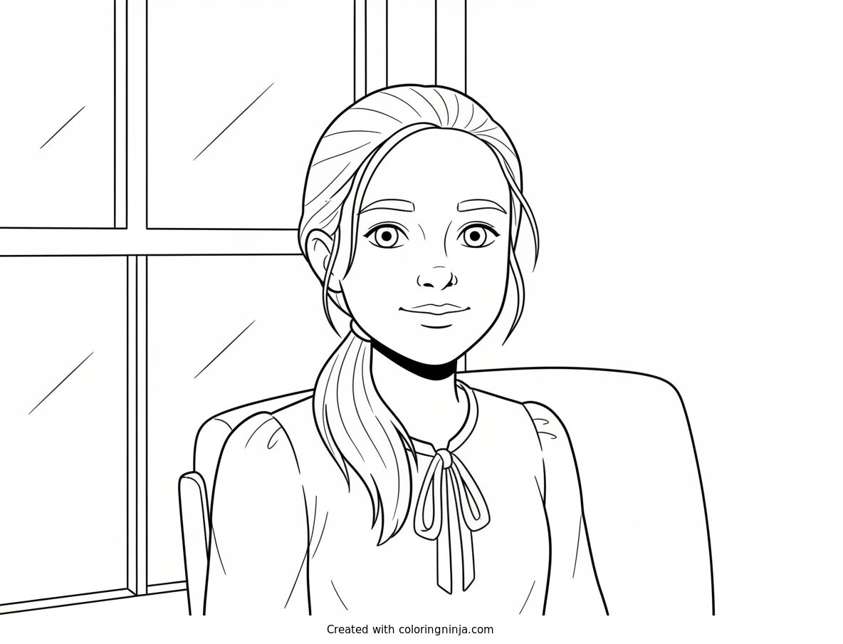 Coloring page of Girl Posing by a Window