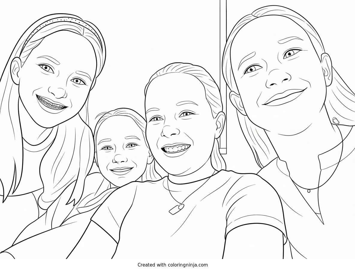 Coloring page of Girls Smiling in a Circle