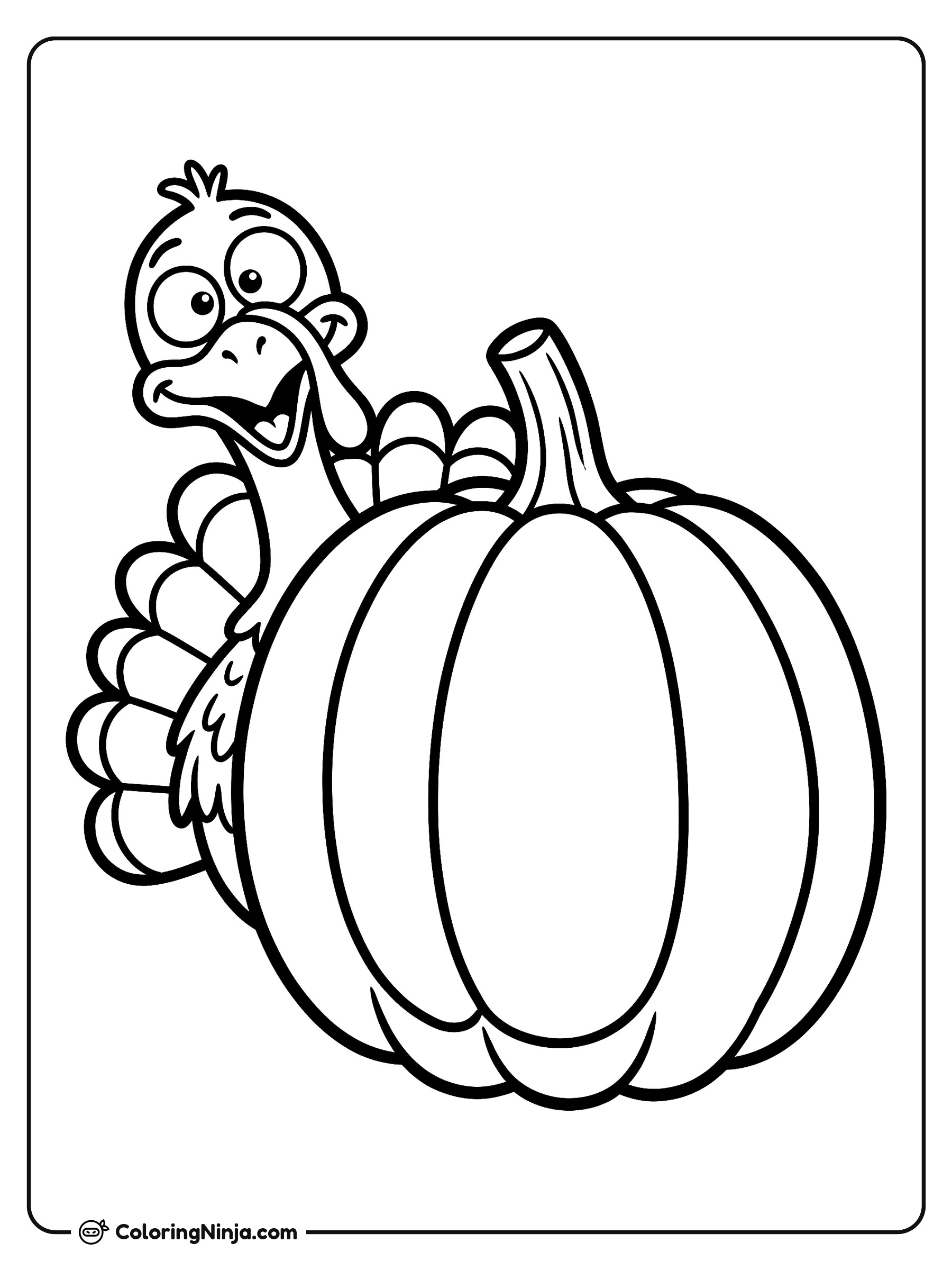Silly Turkey Behind Pumpkin Coloring Page