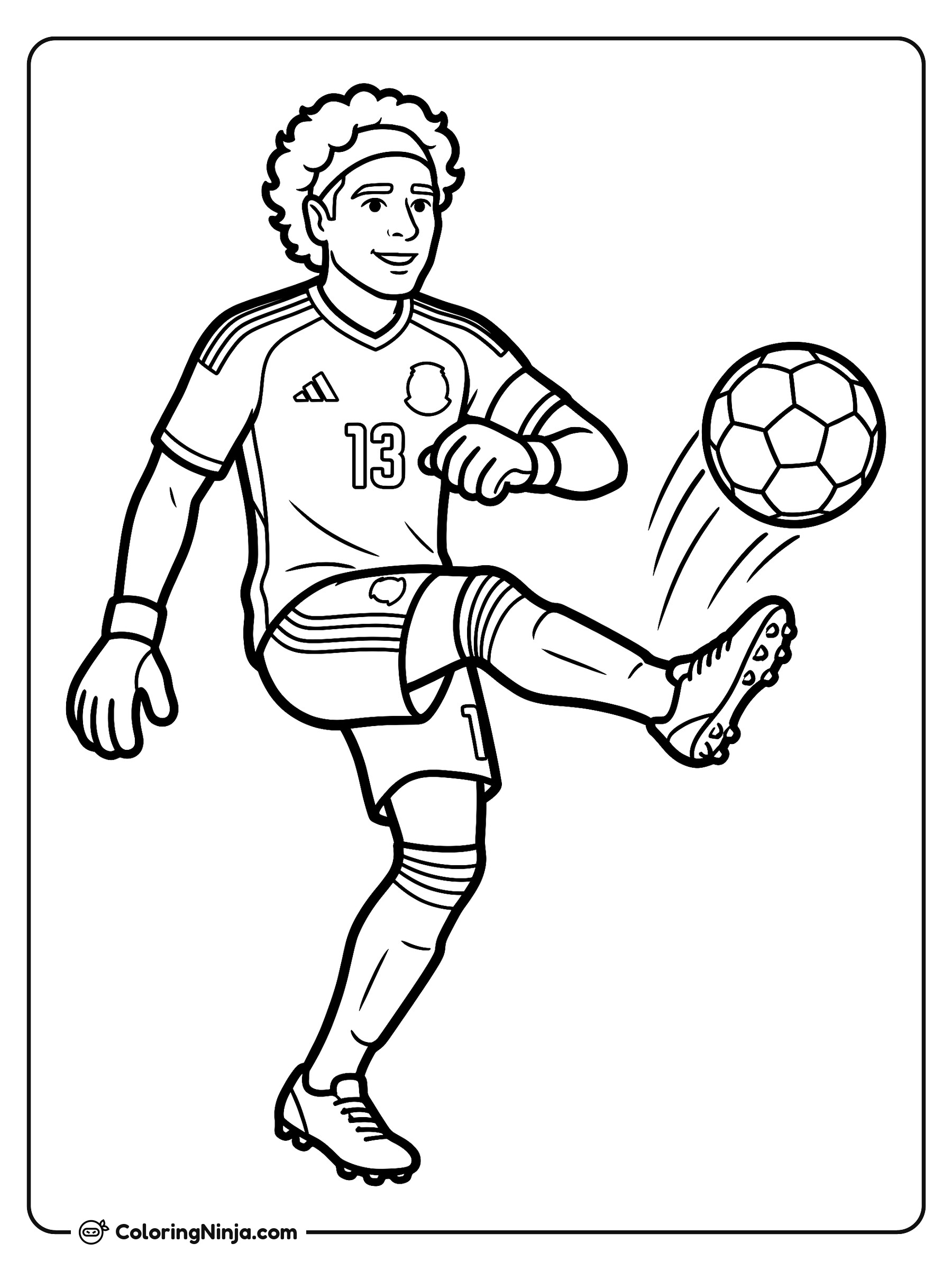 Guillermo Ochoa Kicking the Ball Coloring Page