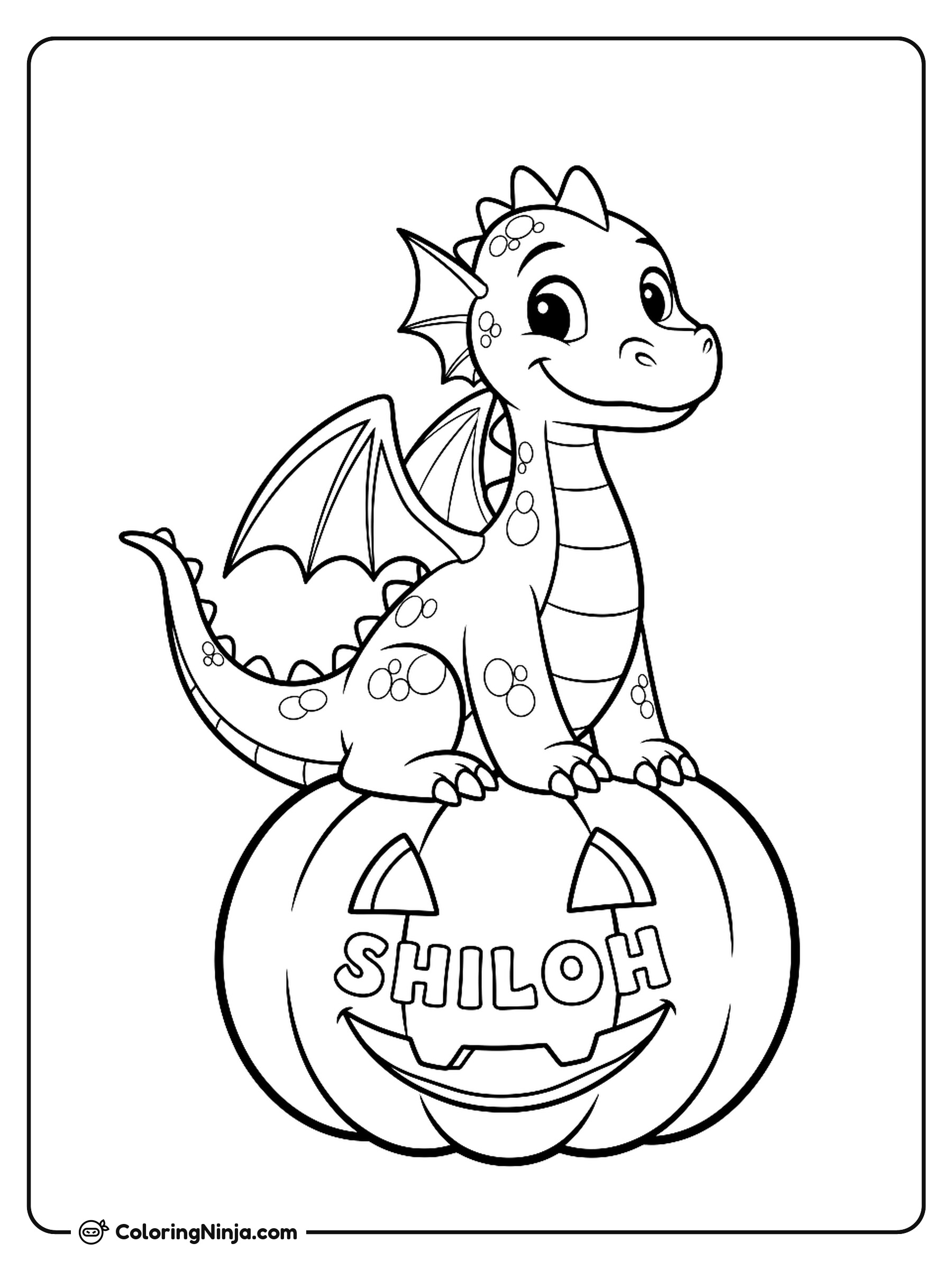 Friendly Dragon With Halloween Pumpkin Coloring Page