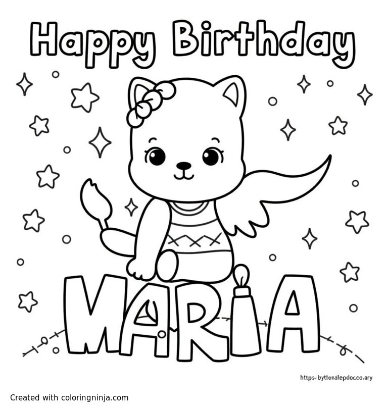 A coloring page of Happy birthday coloring page for a kid named "MARIA"