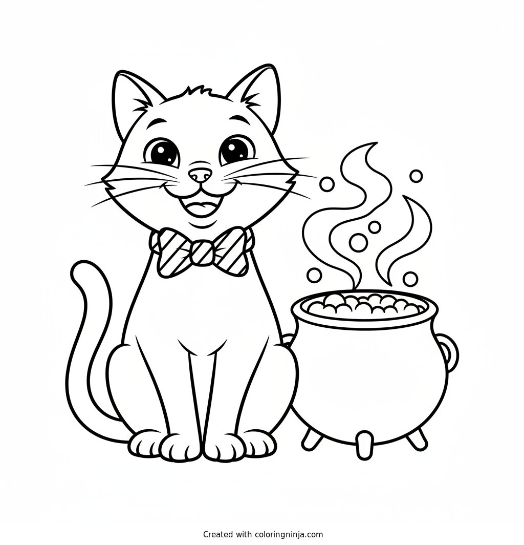The Friendly Magic Cat Coloring Page