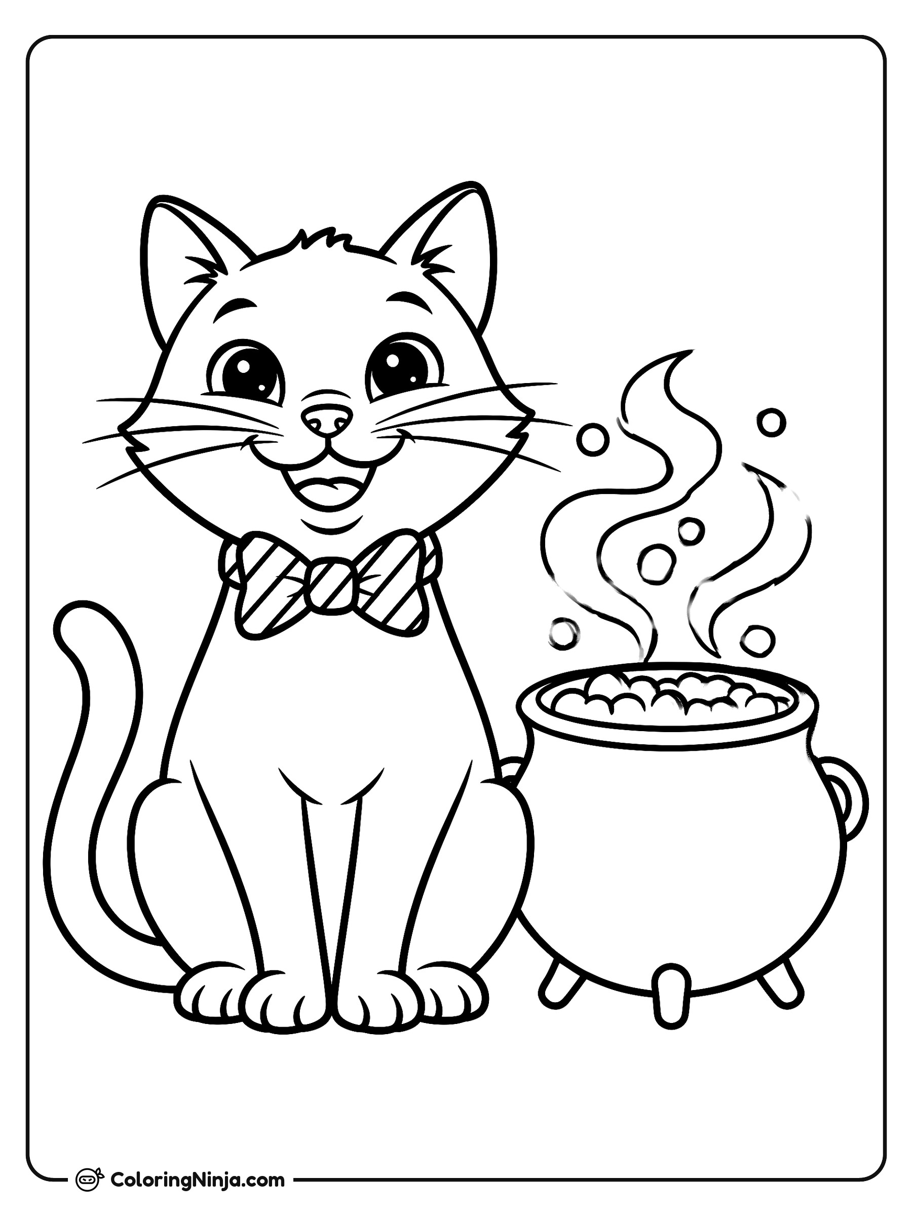 El gato mágico y simpático: dibujo para colorear