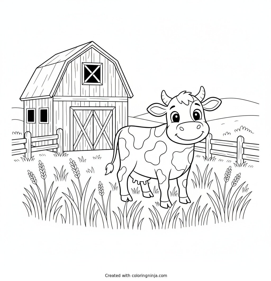 A Friendly Barnyard Cow Coloring Page