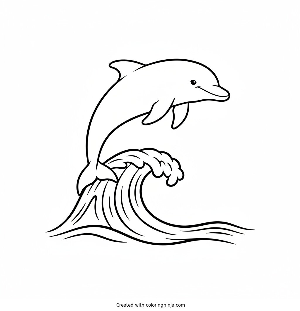 Leaping Dolphin Over Ocean Waves Coloring Page