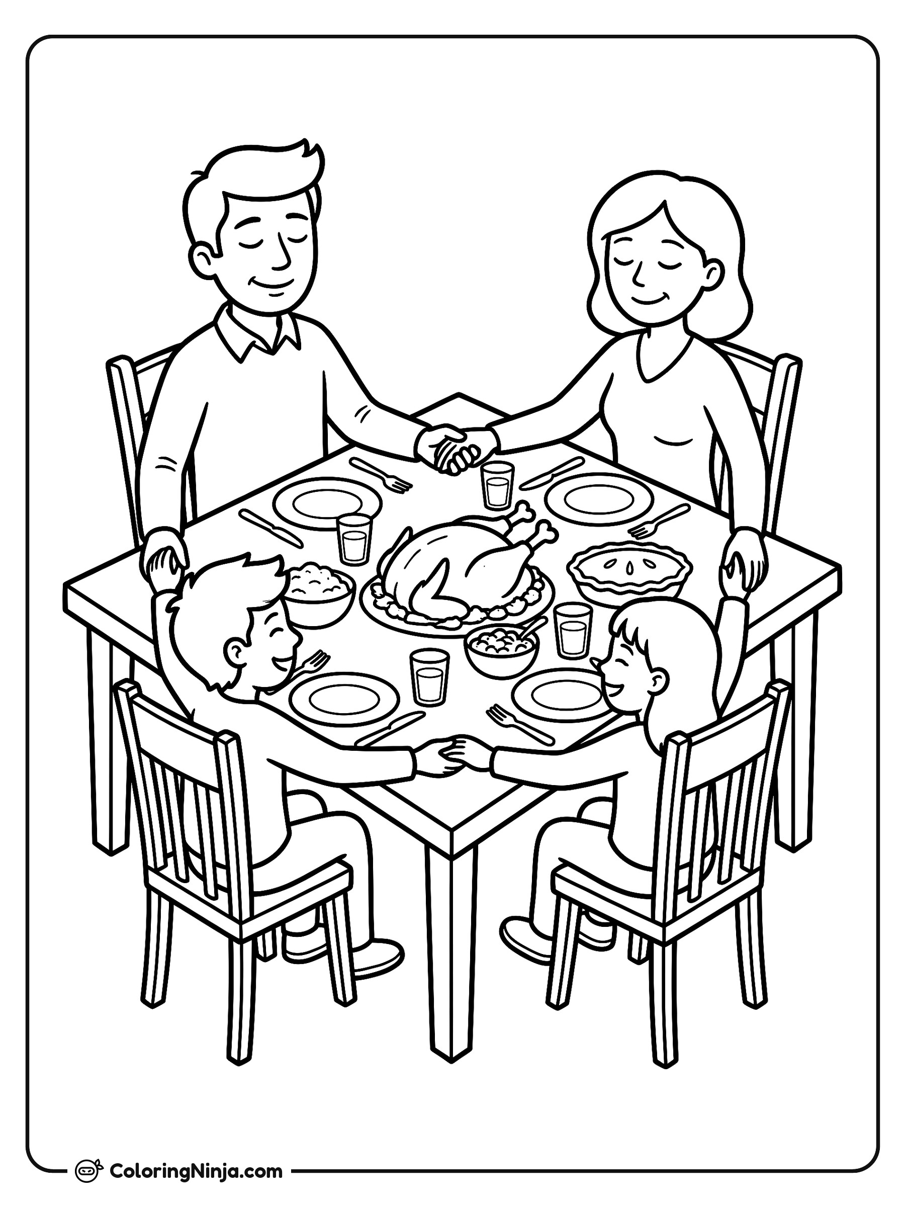 Family Gathering Around Dinner Coloring Page