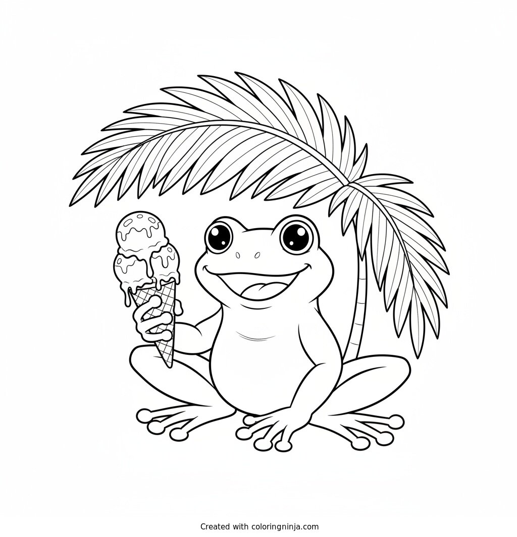 Cool Frog with Ice Cream Coloring Page