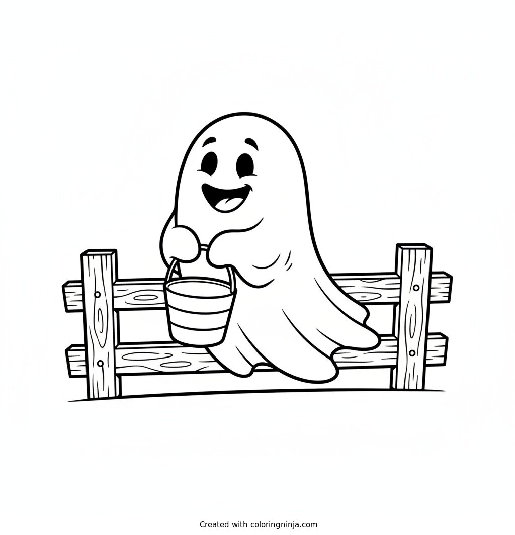 Happy Ghost Trick or Treat Coloring Page