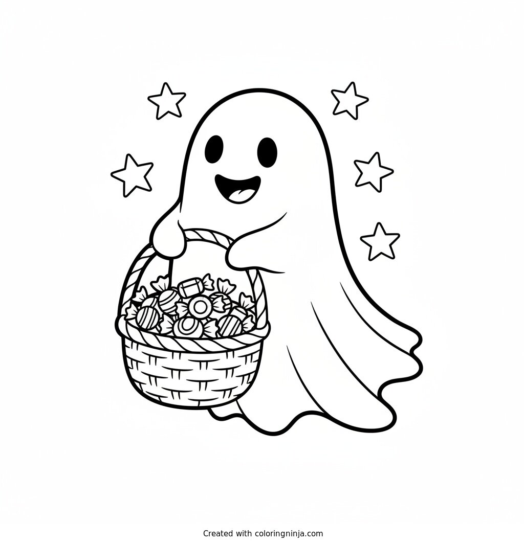 Little Ghost Candy Collector Coloring Page