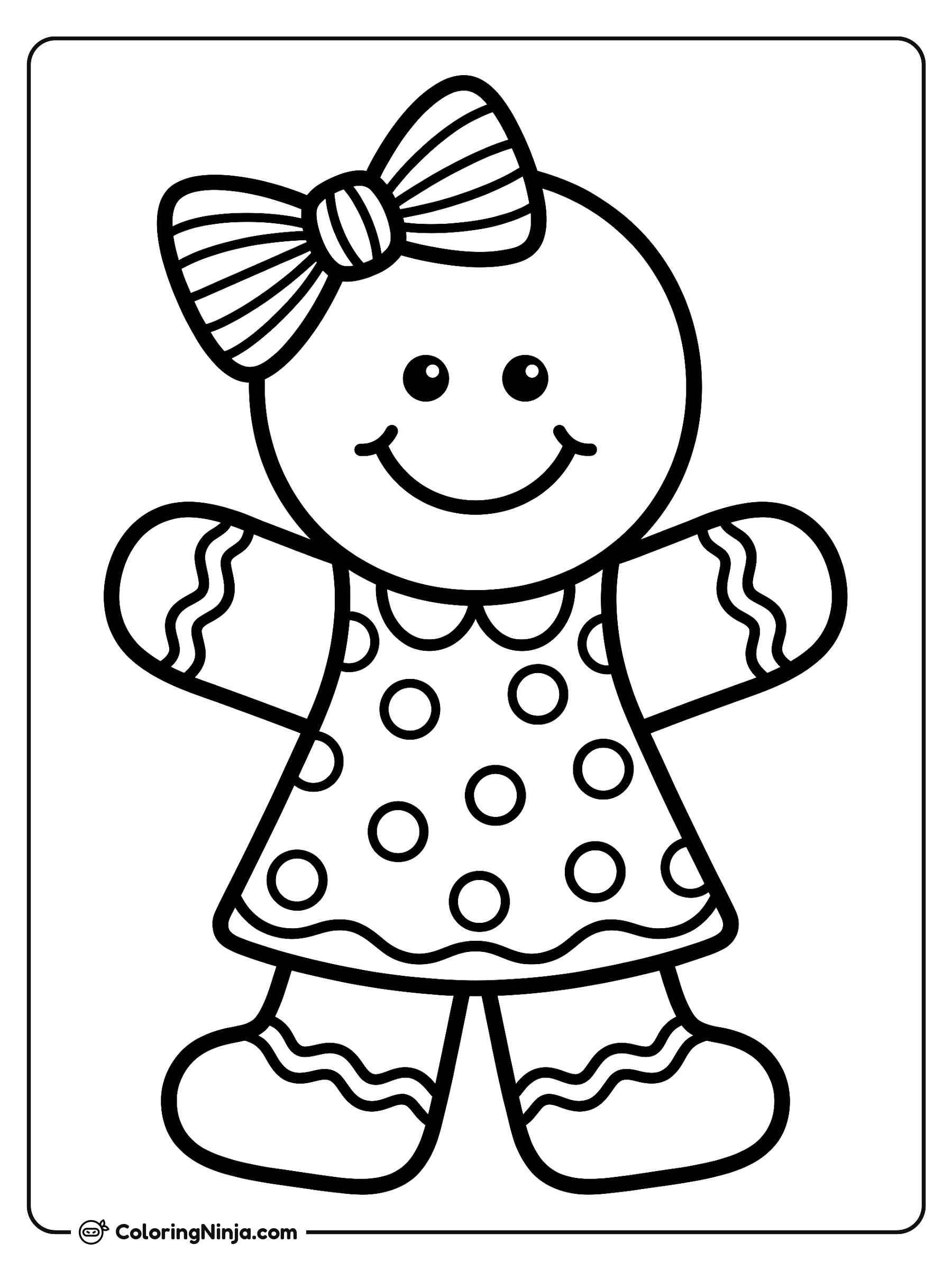 Gingerbread Girl with Bow Coloring Page