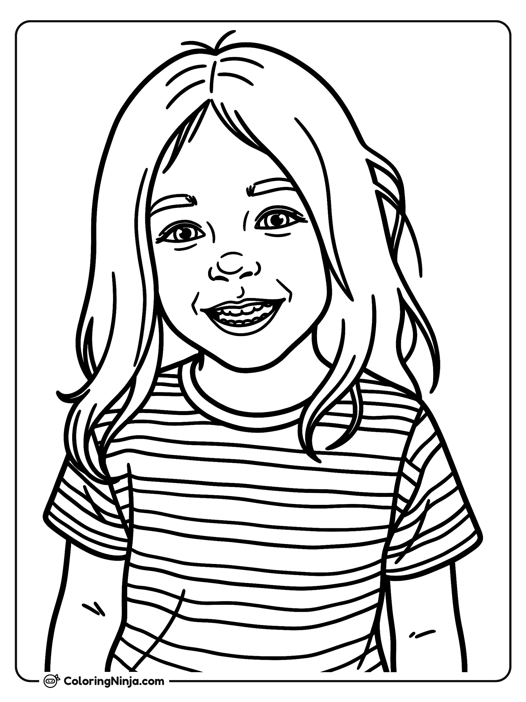 Niña feliz con camiseta a rayas: dibujo para colorear