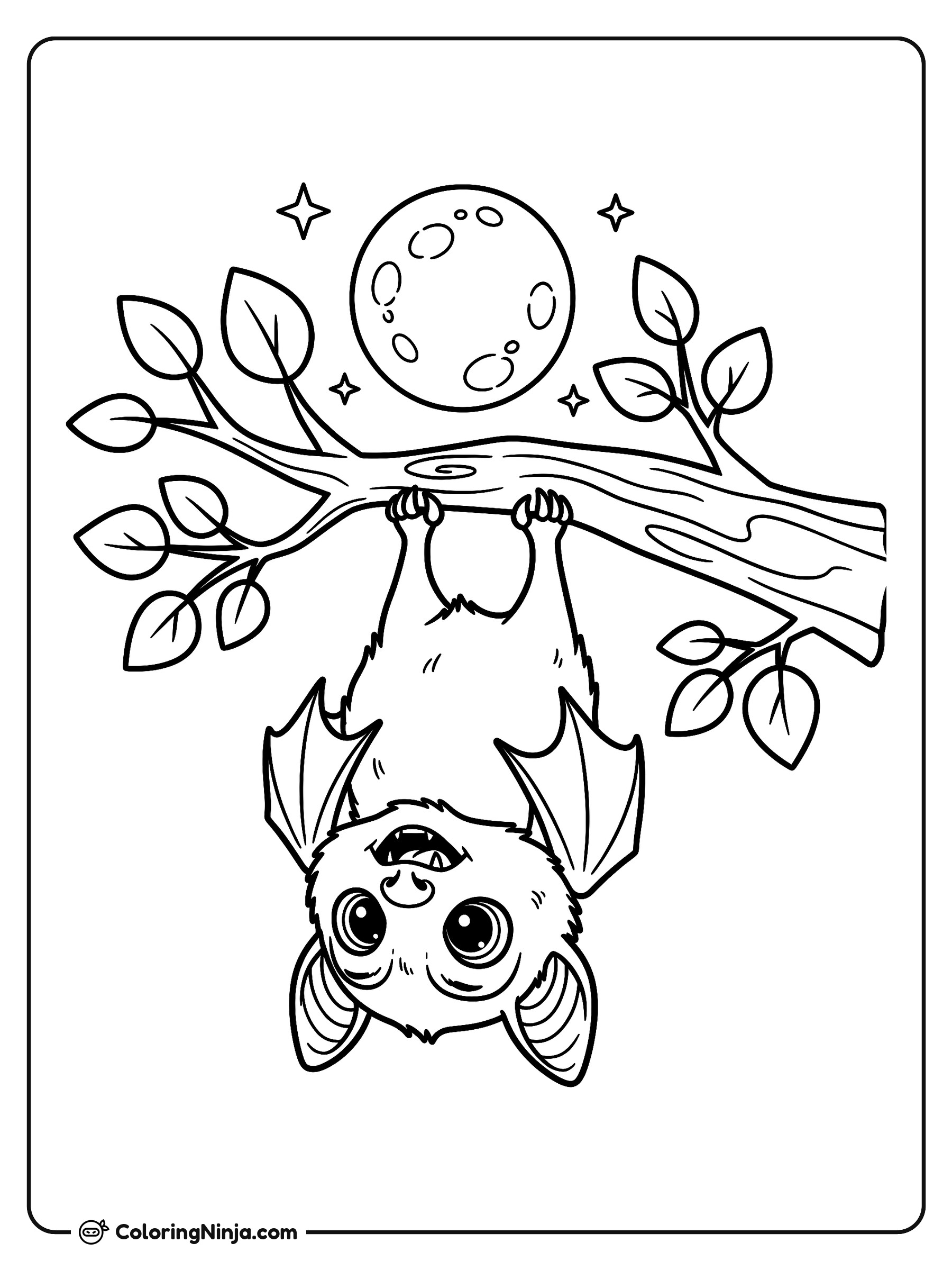 Un murciélago feliz en una rama: dibujo para colorear