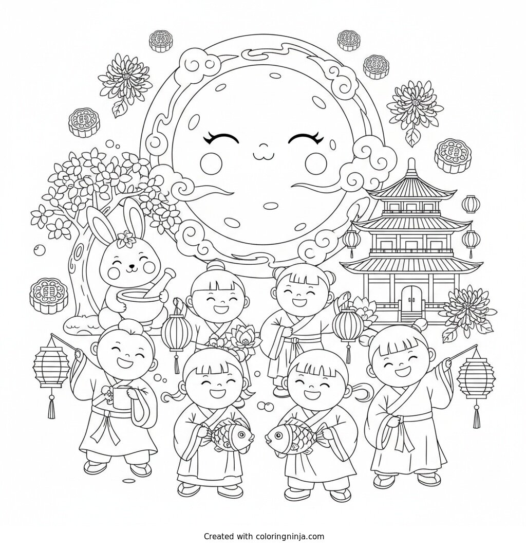 Happy Mid-Autumn Festival Coloring Page