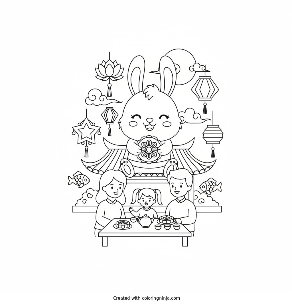 Happy Mid-Autumn Festival Coloring Page