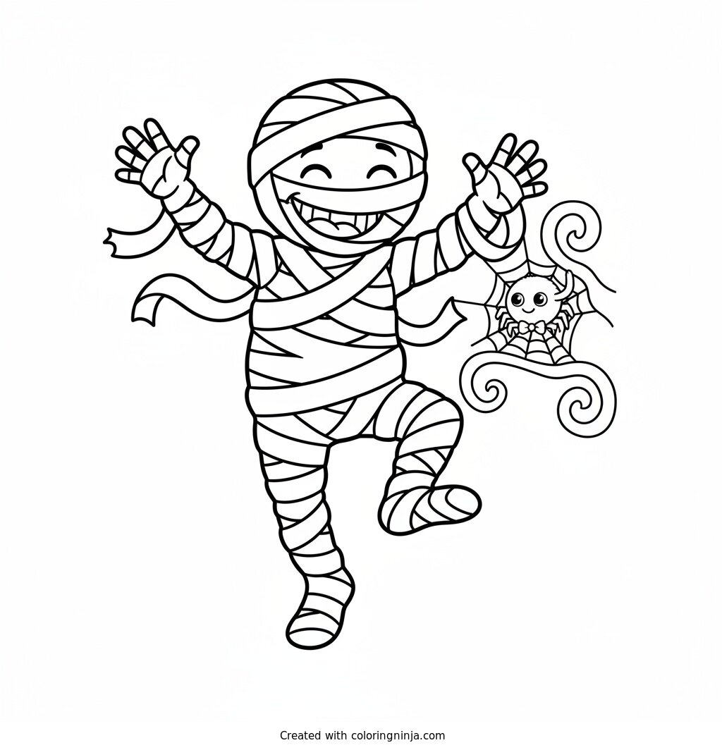 The Dancing Friendly Mummy Coloring Page