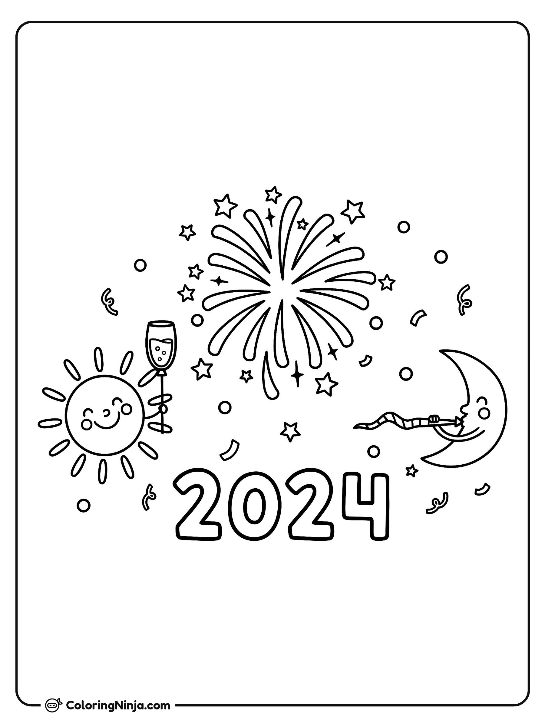 Feliz Año Nuevo 2024: dibujo para colorear