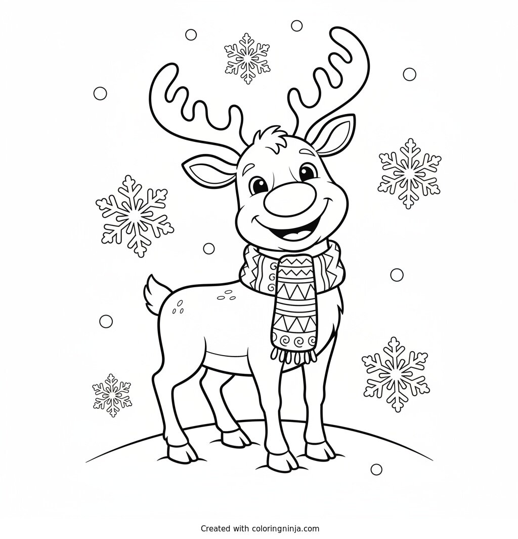 Reindeer in a Cozy Scarf Coloring Page
