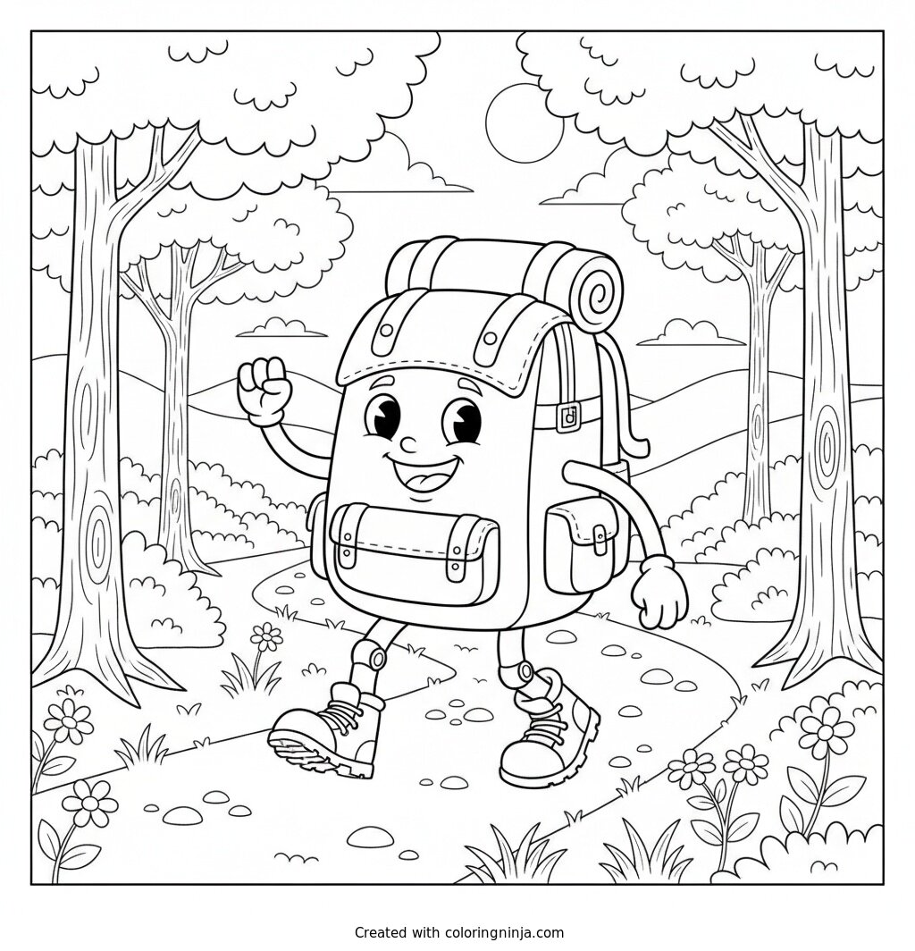 Hiking Backpack Trail Adventure Coloring Page
