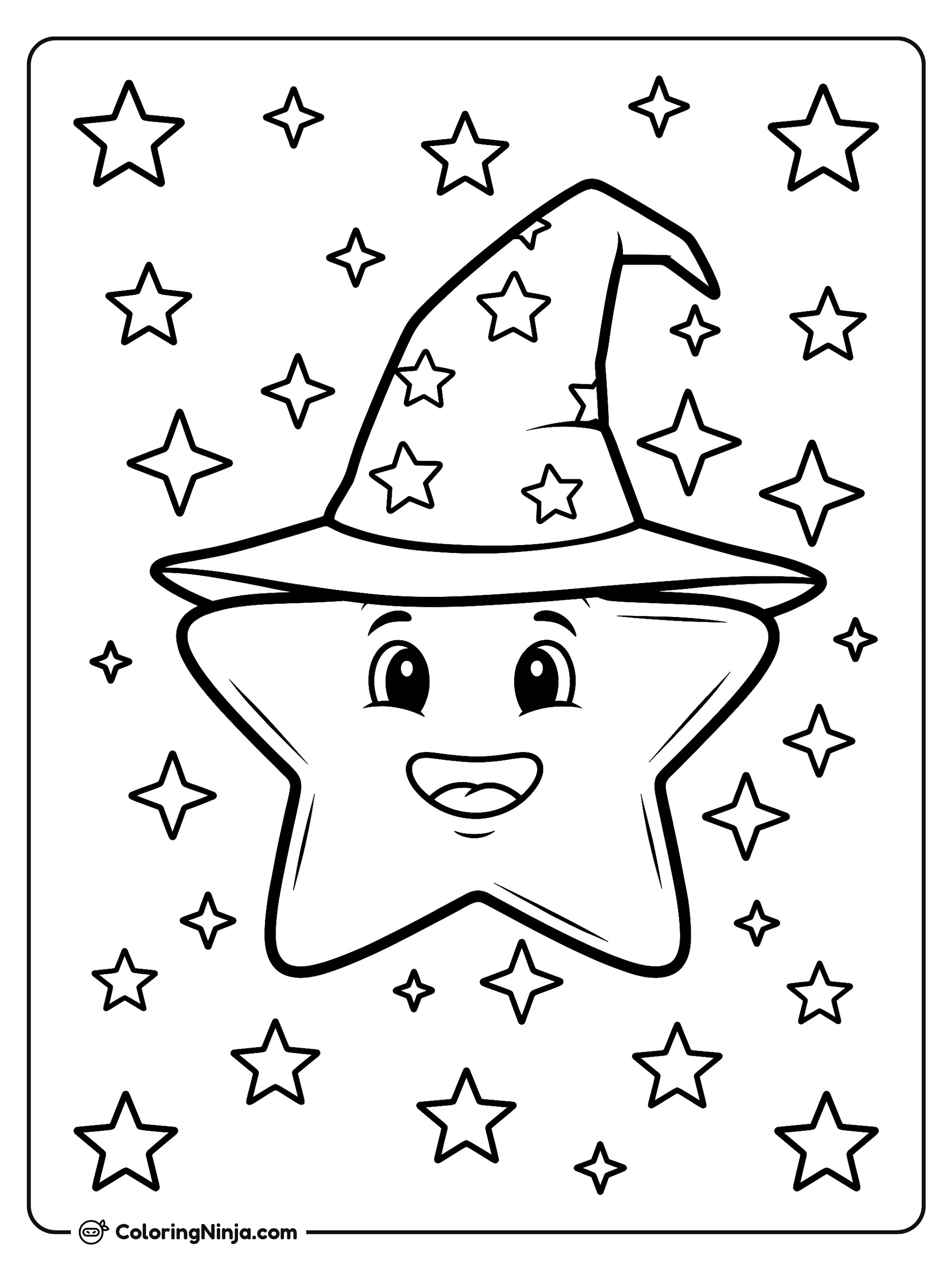 Estrella Mágica con Sombrero de Mago: dibujo para colorear
