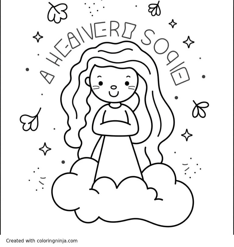 A coloring page of A heavenly soul in the clouds