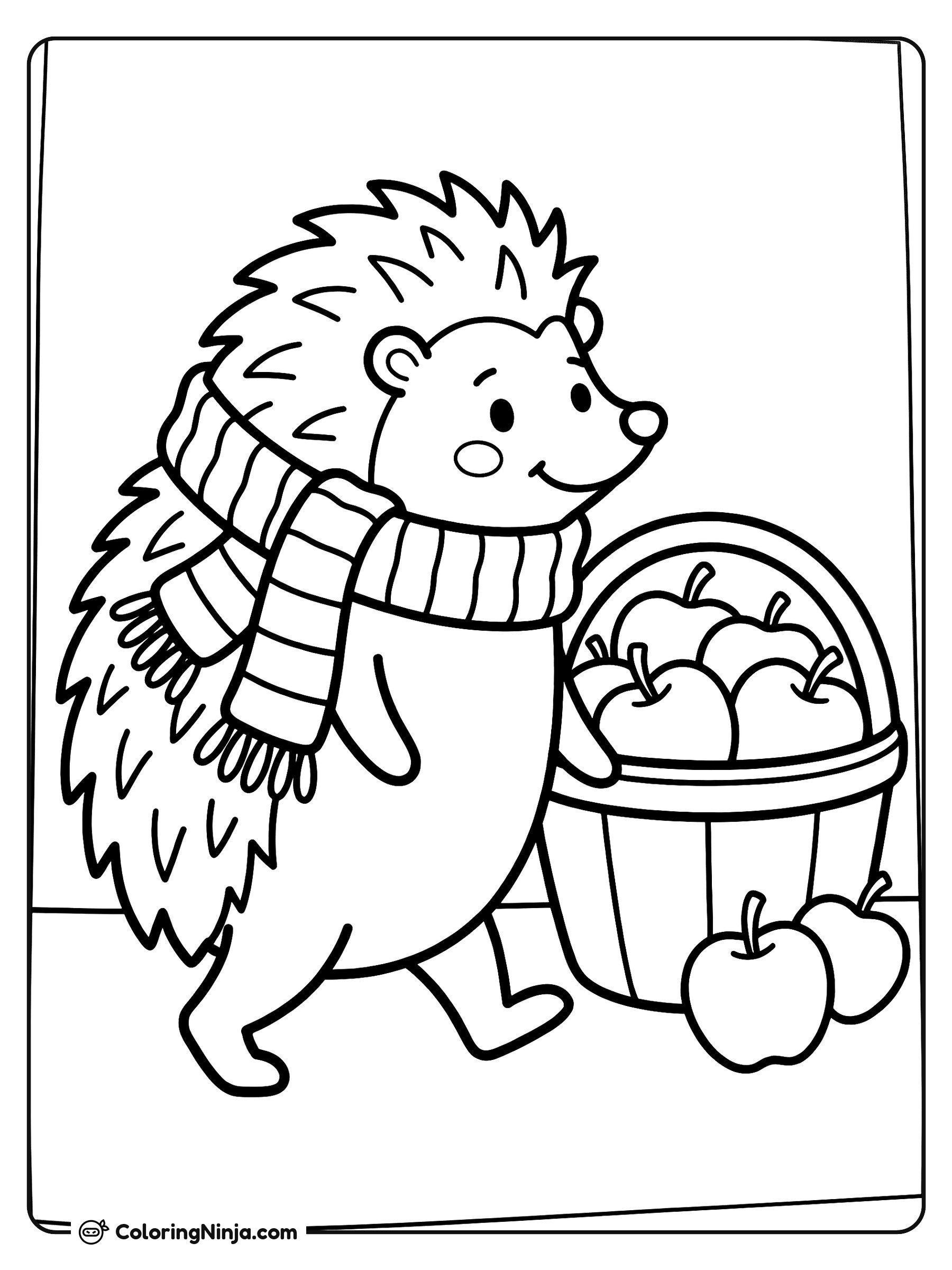 Hedgehog and Autumn Apples Coloring Page