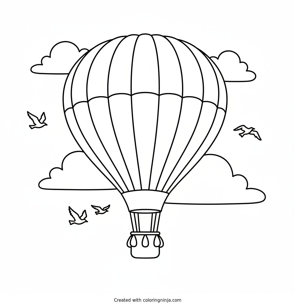Rainbow Hot Air Balloon Coloring Page