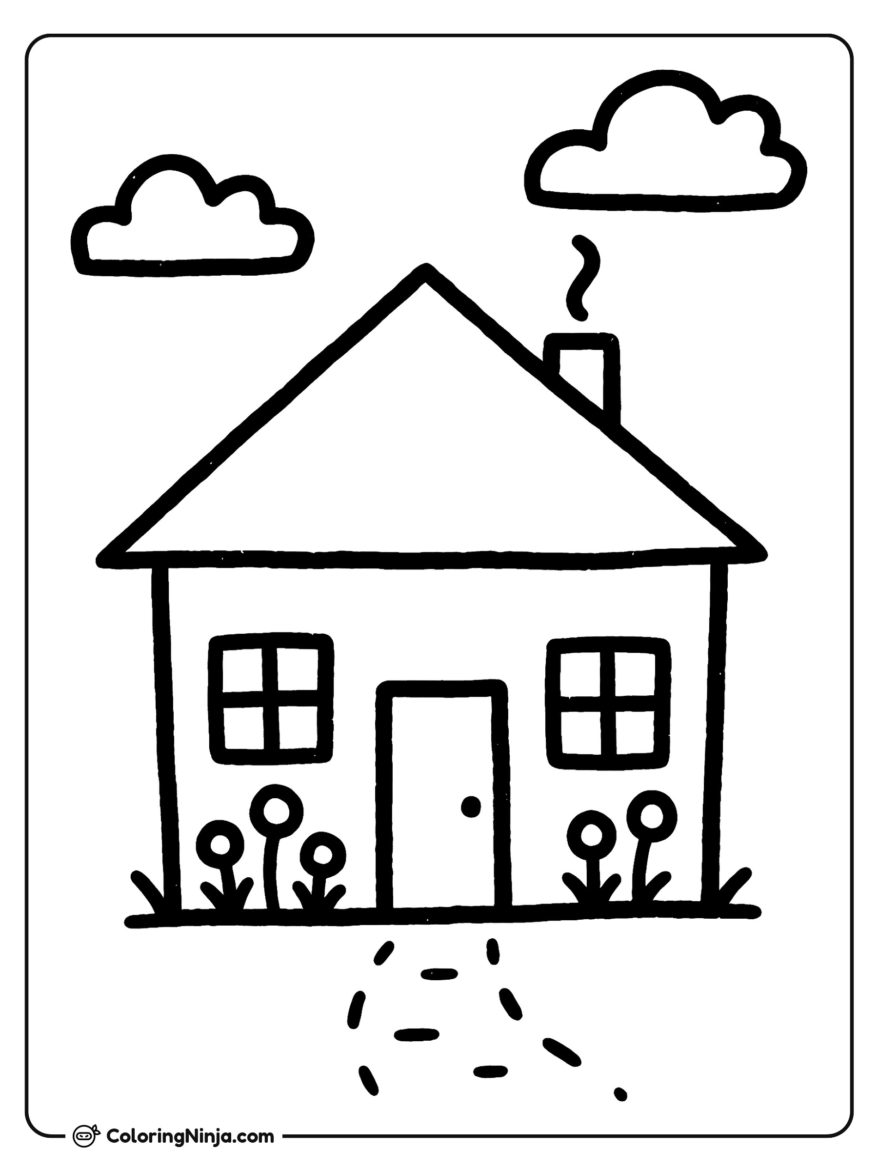 Una casa acogedora con jardín: dibujo para colorear