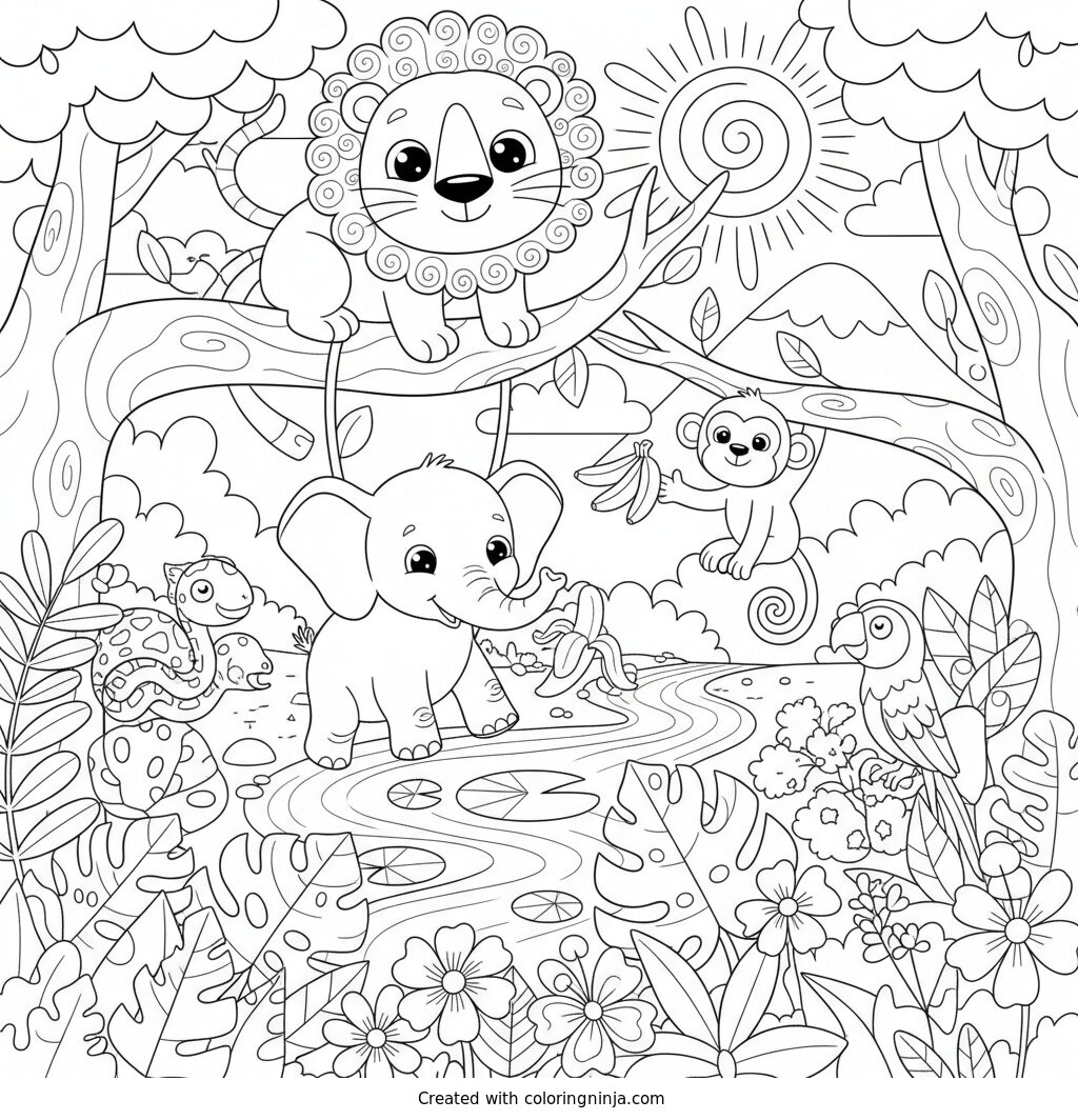 Creative Jungle Animals Collection Coloring Page
