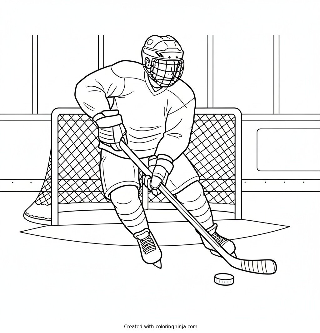 Coloring page of i want a page of a hockey player shooting