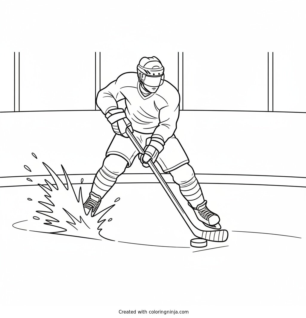 Coloring page of i want a page of a hockey player shooting