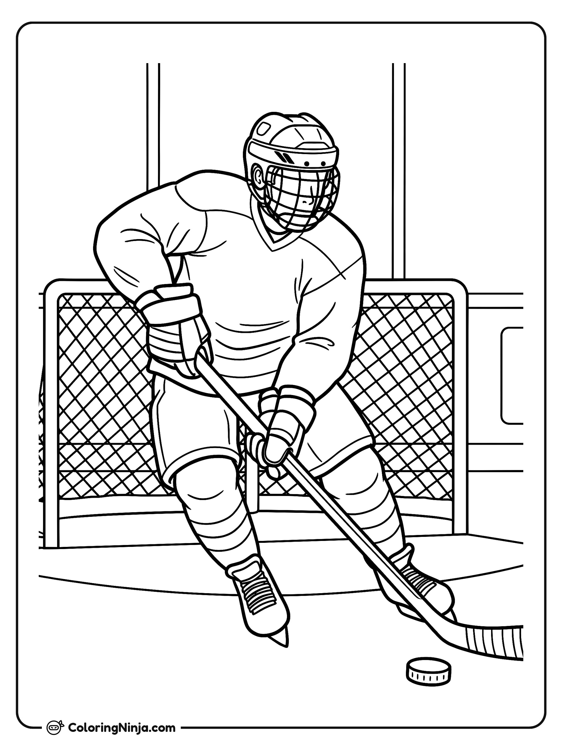 Jugador de Hockey Tirando el Disco: dibujo para colorear
