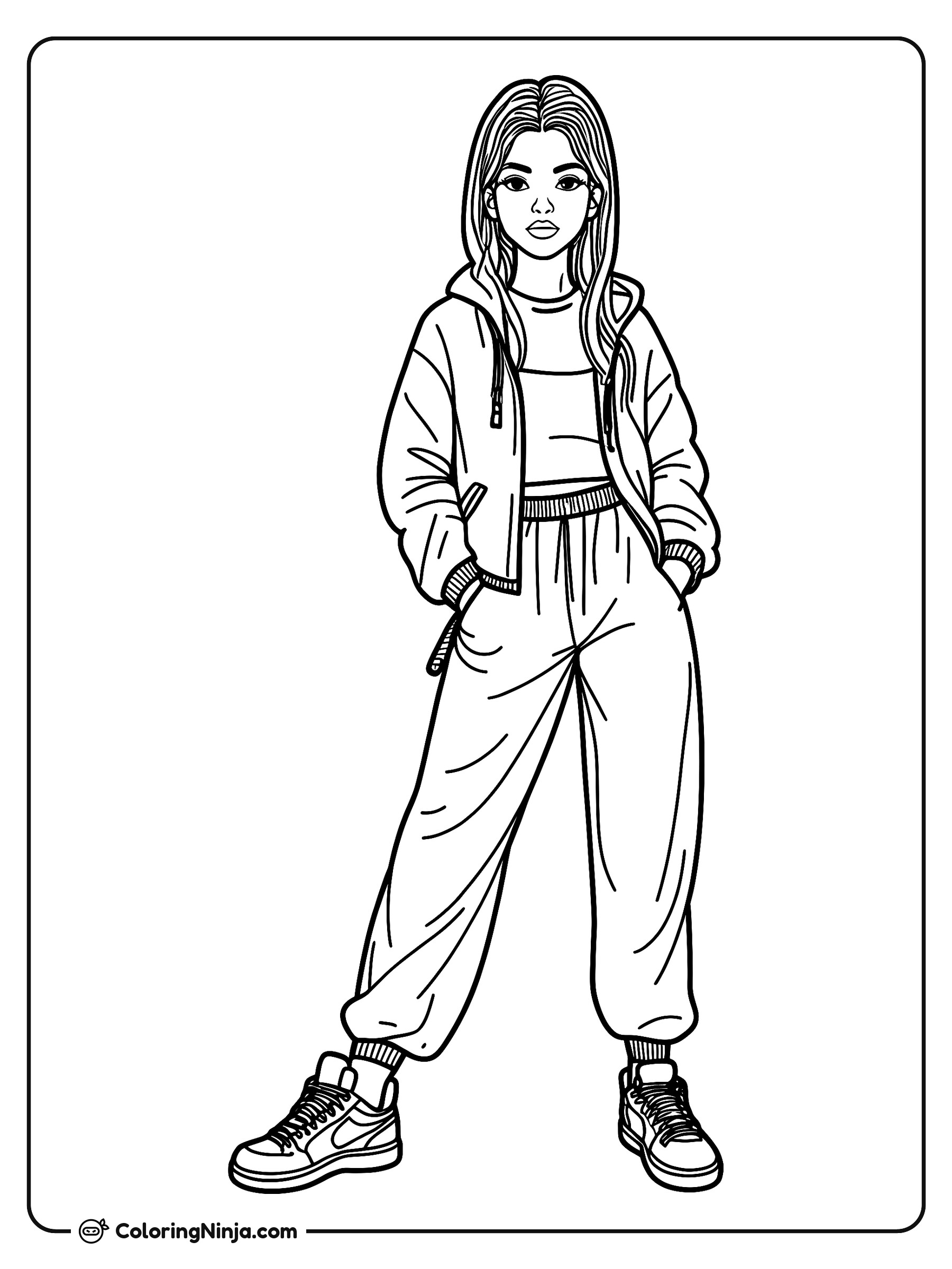 Chica a la moda urbana: dibujo para colorear
