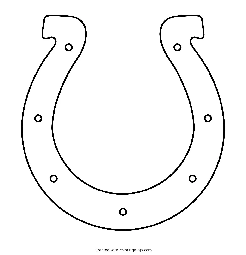 Logo de los Indianapolis Colts, dibujo para colorear: El dibujo presenta el icónico logo de los Indianapolis Colts con una gran herradura clásica y siete pequeños orificios repartidos en su superficie.