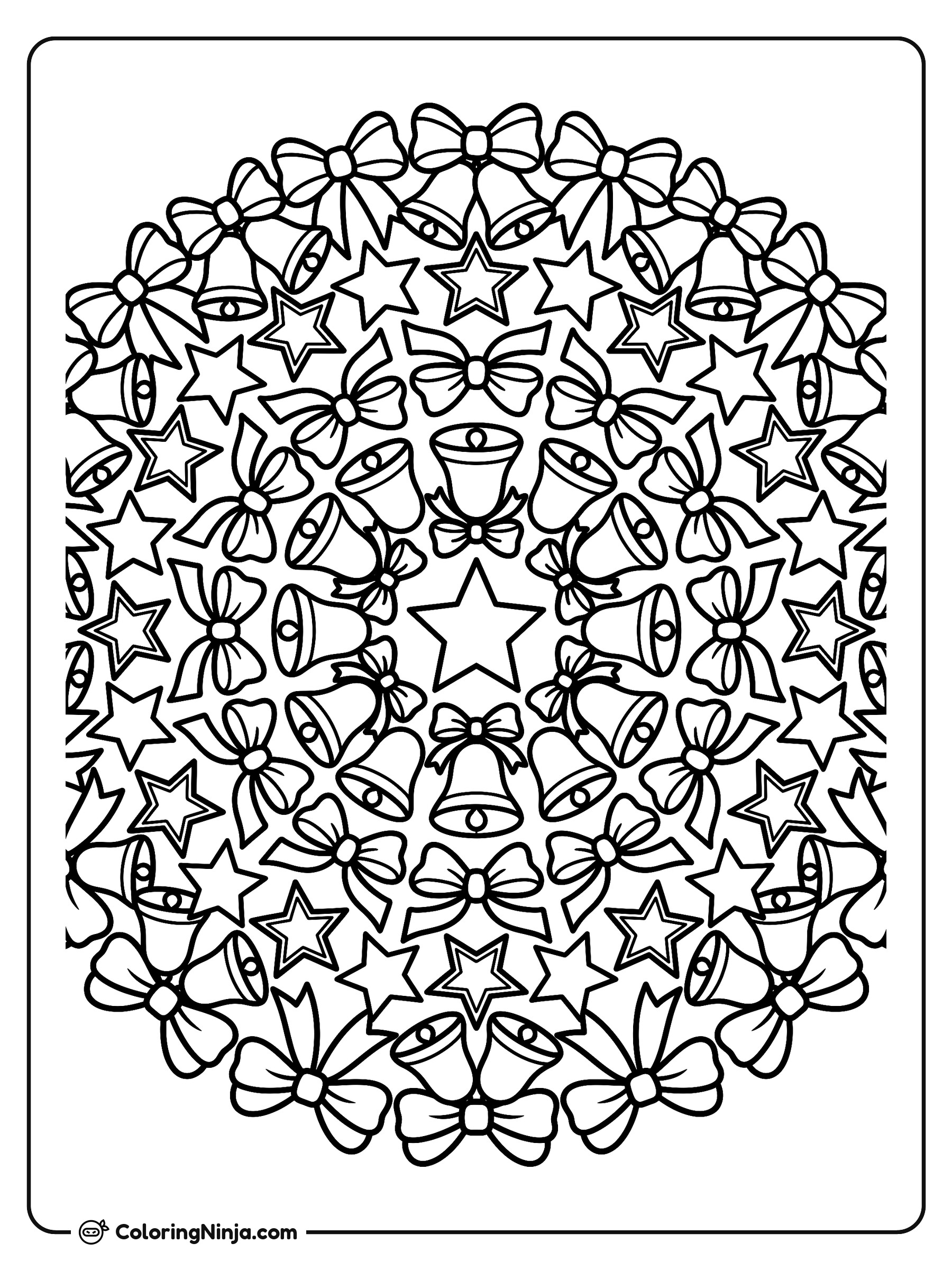 Decorative Holiday Bell Mandala Coloring Page
