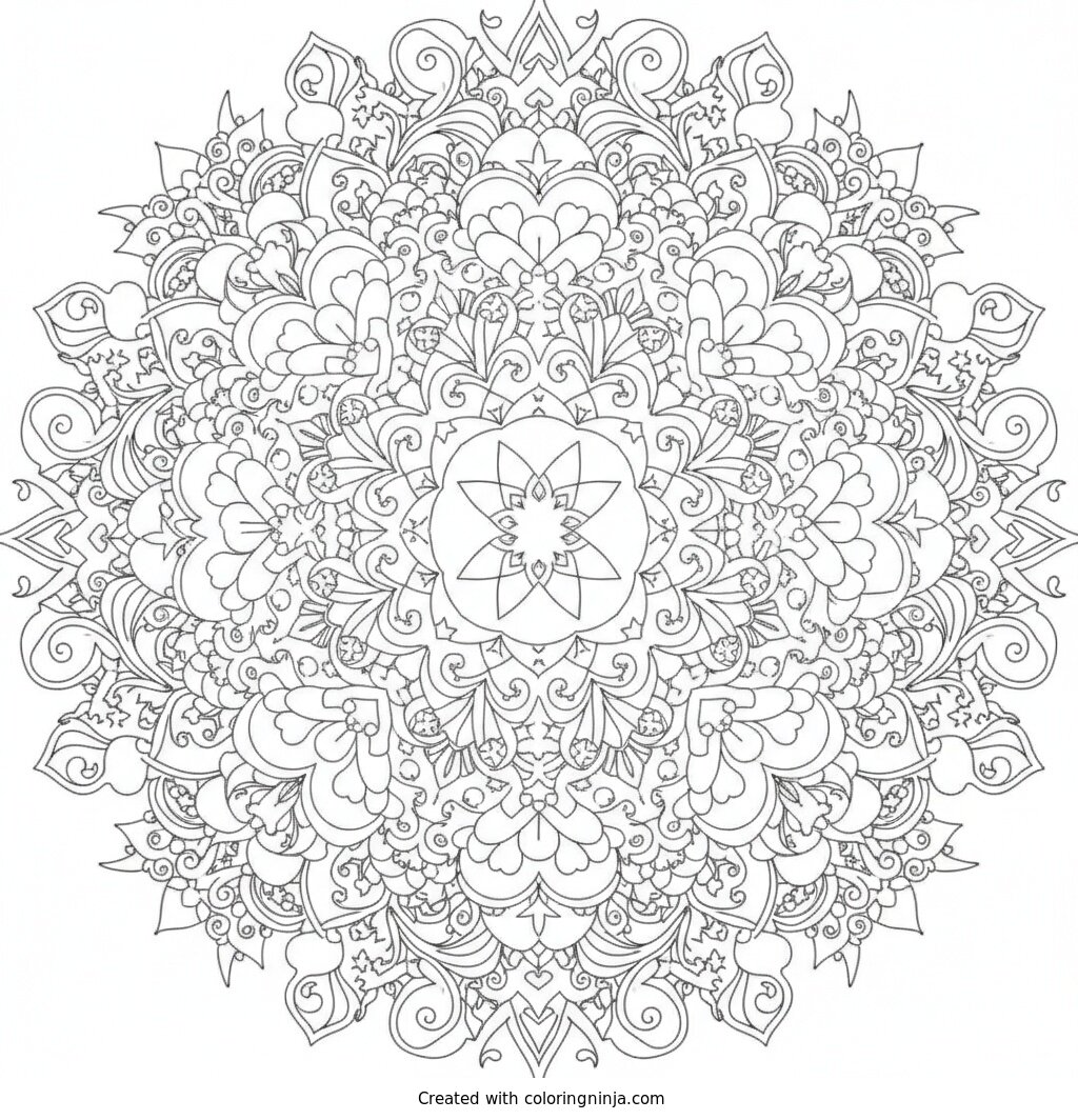 Intricate Heart Mandala Pattern Coloring Page