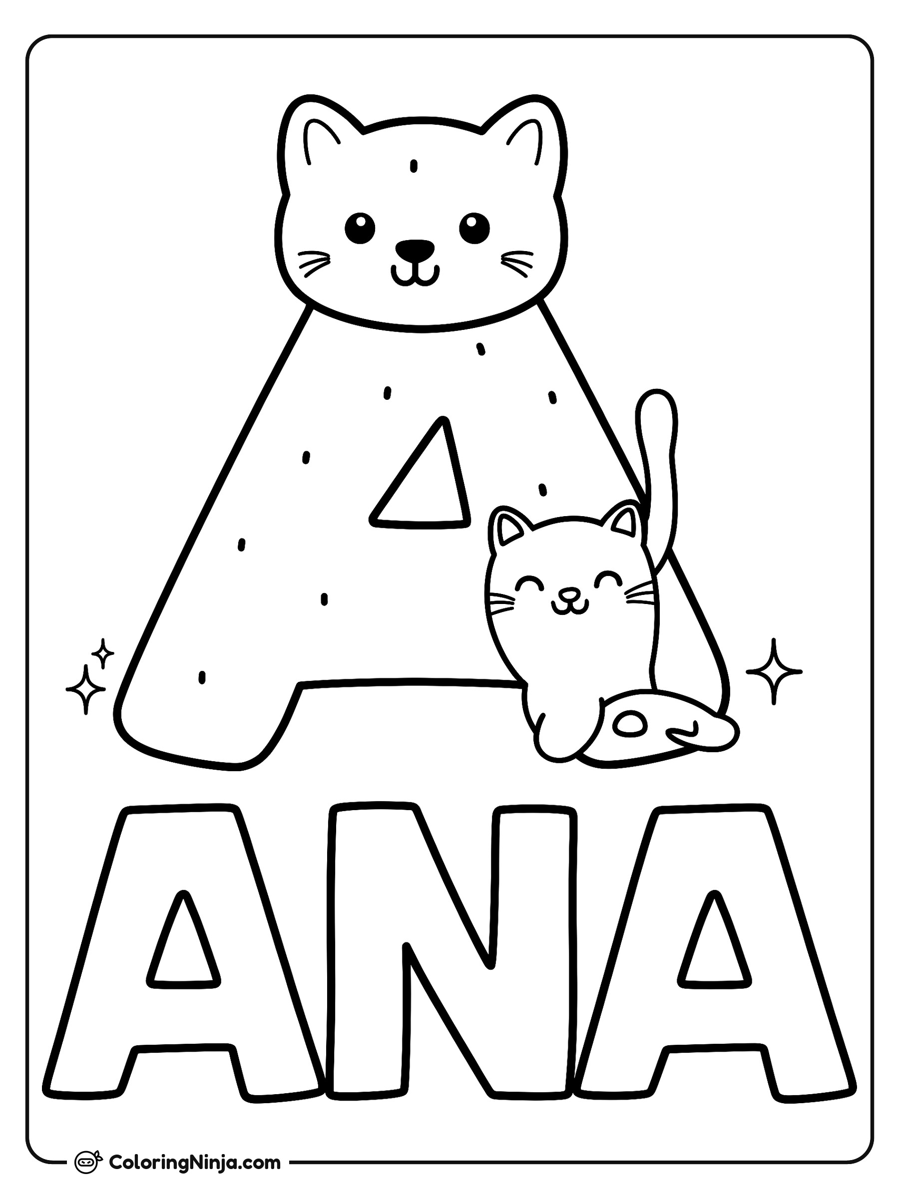 Letra A con gatos tiernos: dibujo para colorear