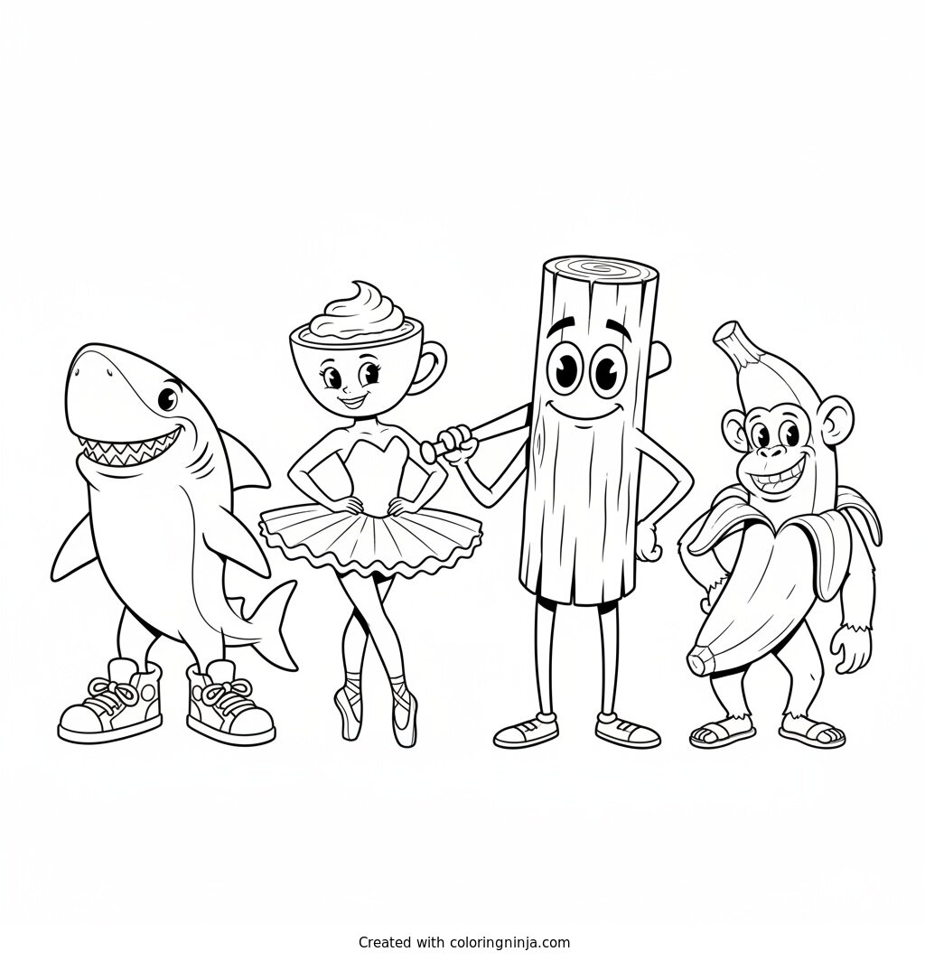 Italian Brainrot Characters Together Coloring Page