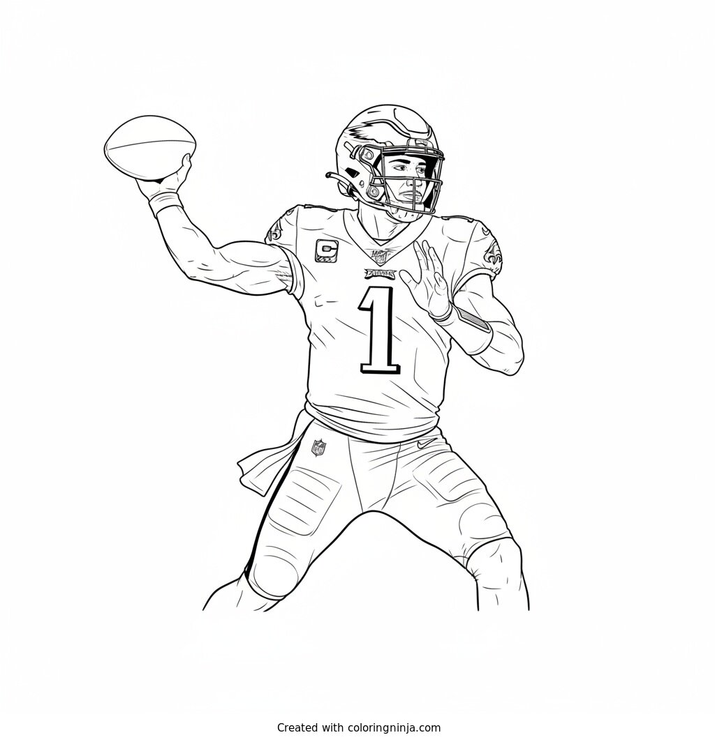 Jalen Hurts Deep Pass Throw Coloring Page