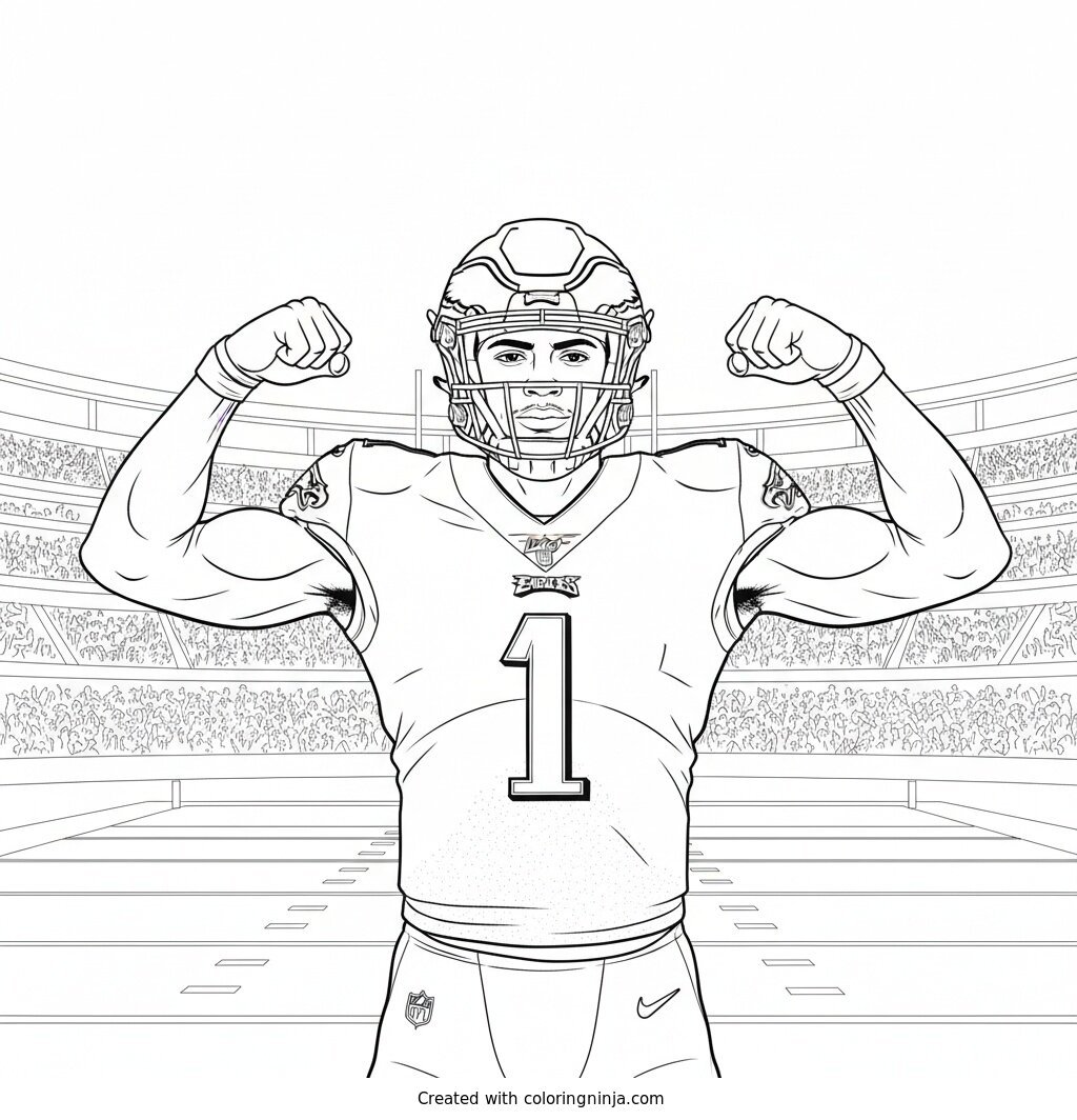 Jalen Hurts Muscle Flex Coloring Page