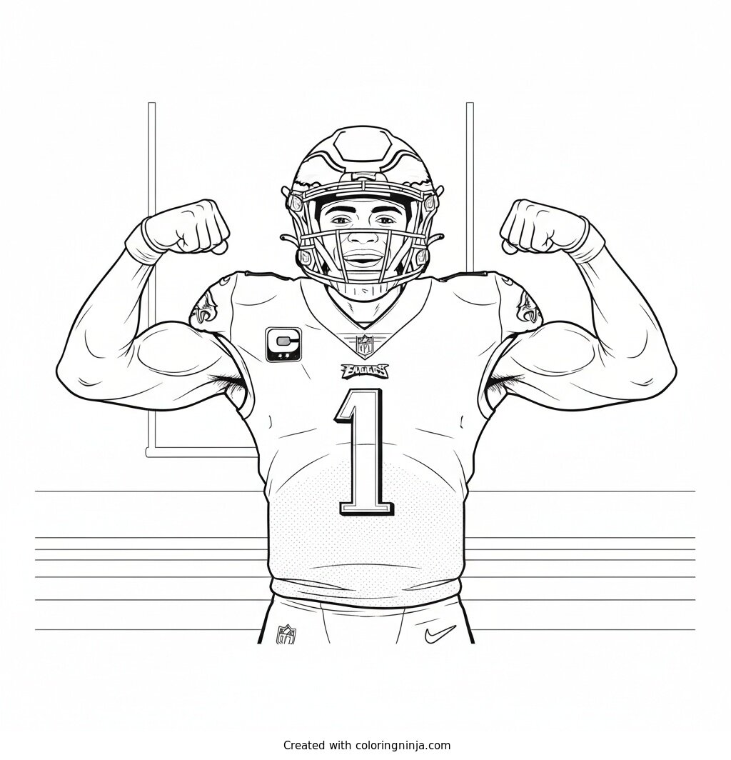 Jalen Hurts Touchdown Celebration Coloring Page