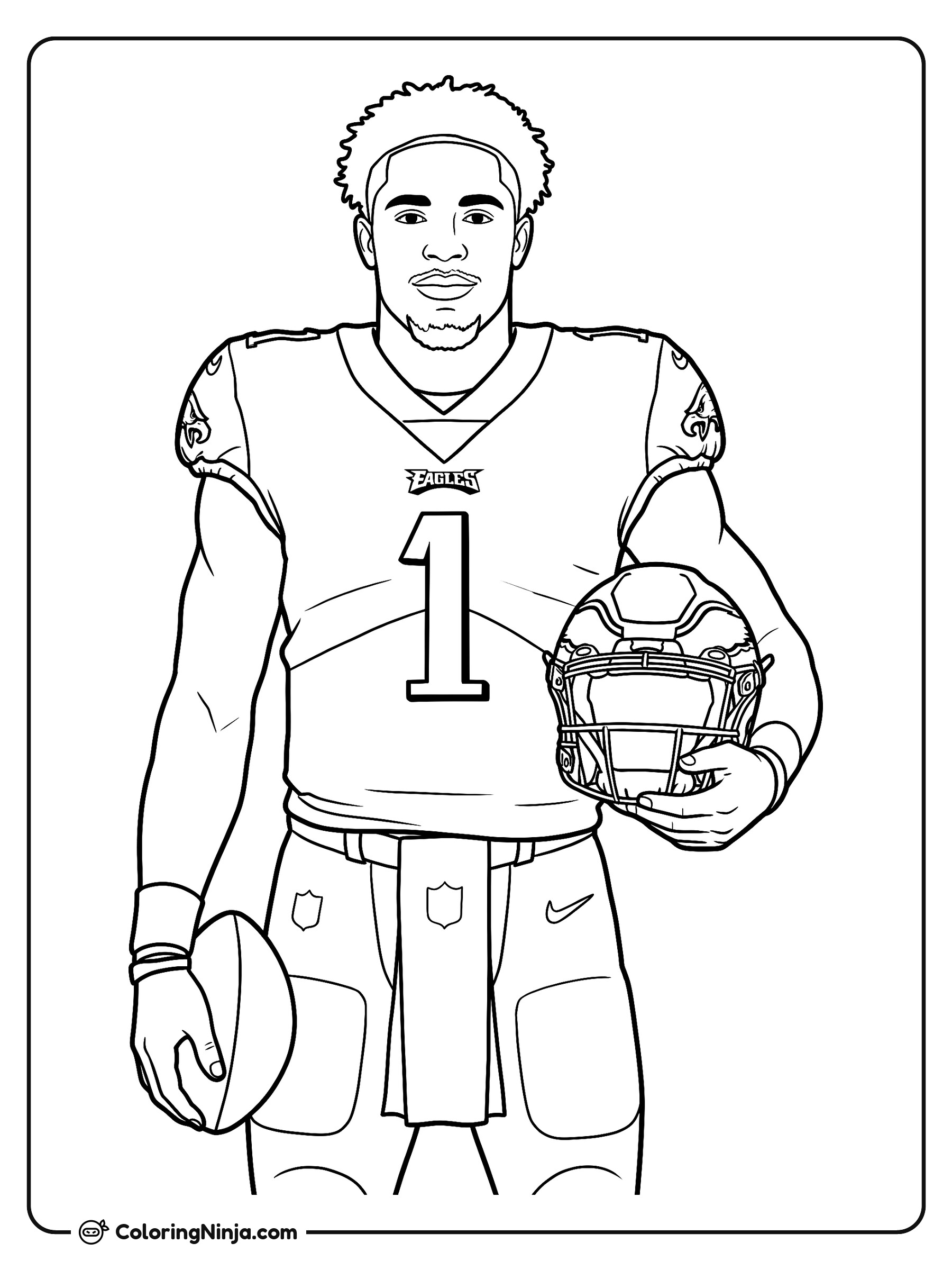 Retrato de Jalen Hurts con casco: dibujo para colorear
