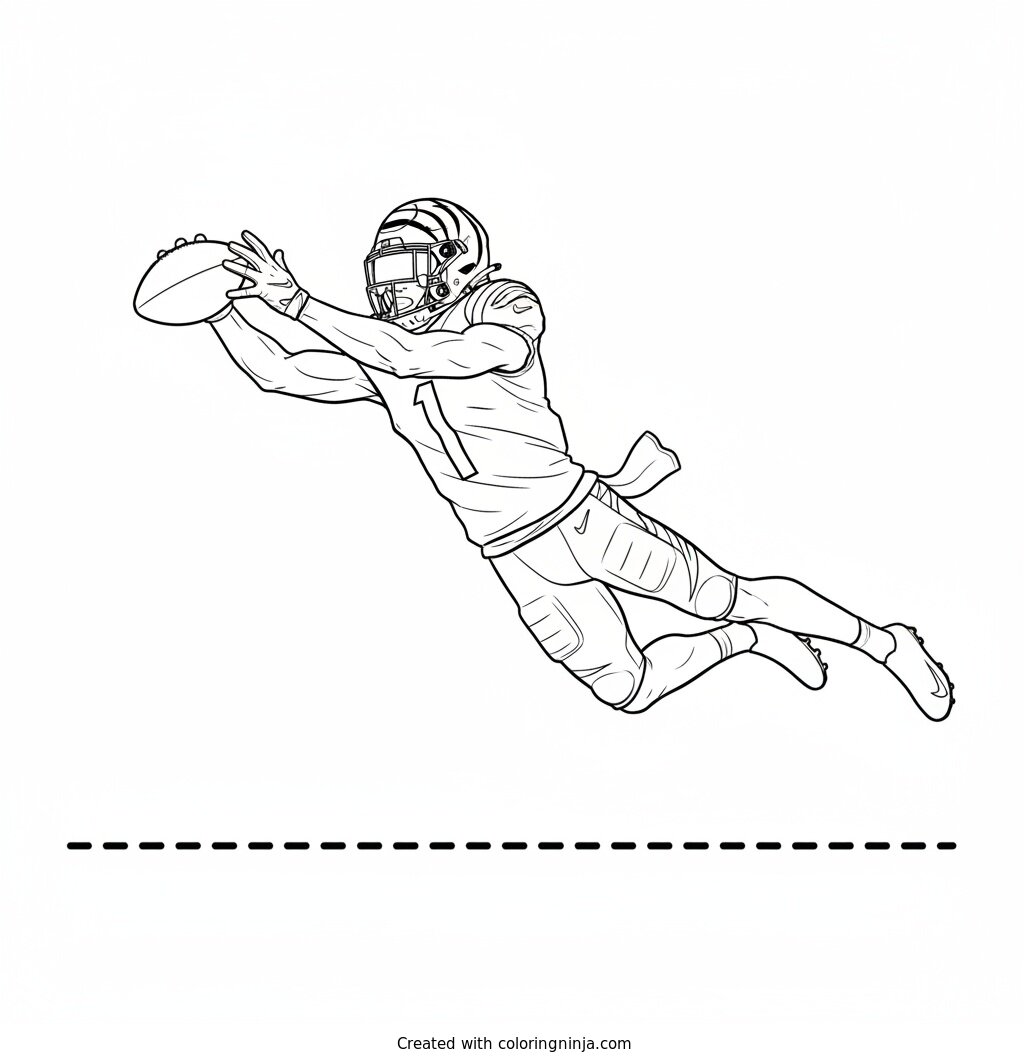 Ja'Marr Chase One Handed Catch Coloring Page