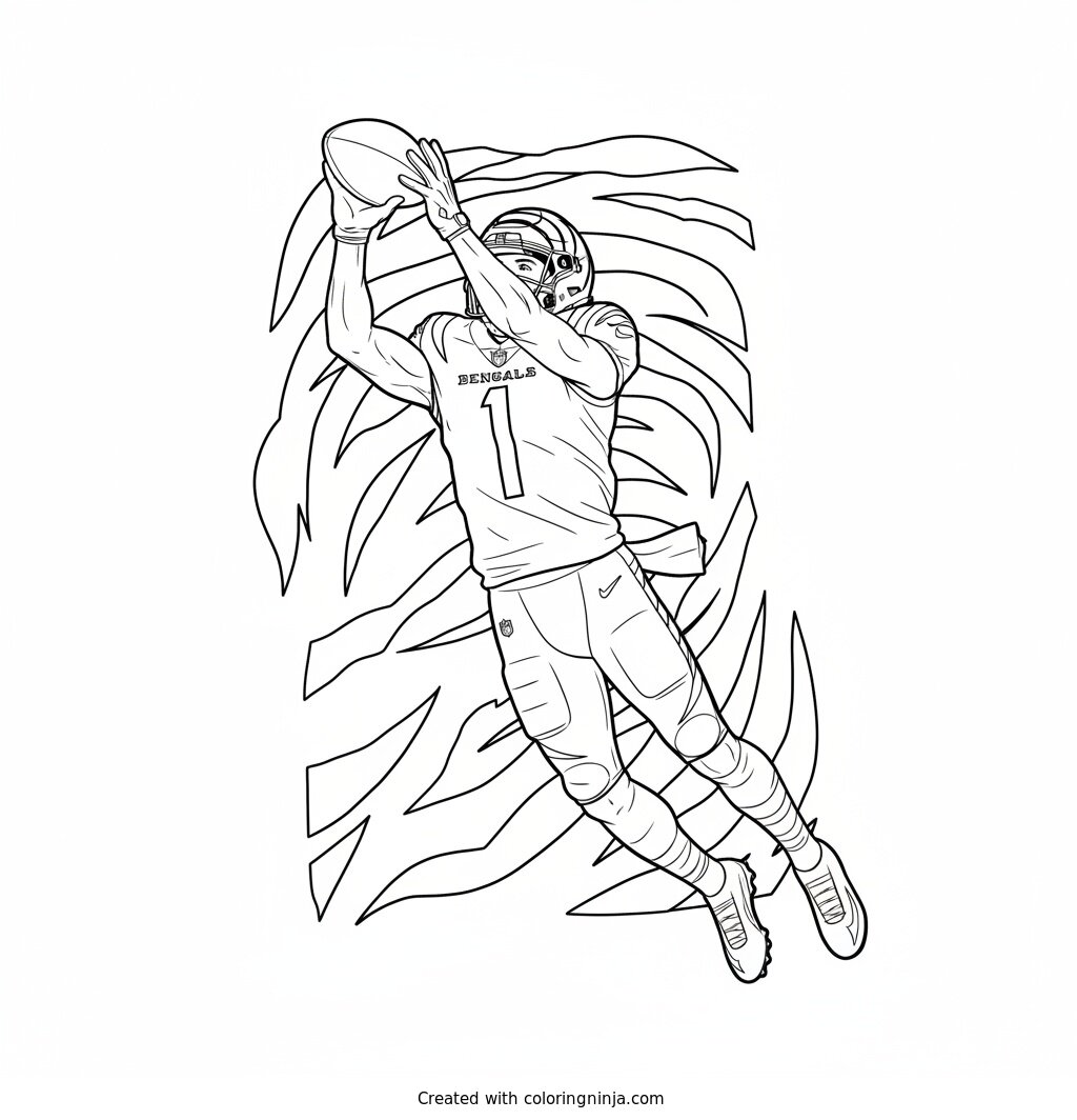 Ja'Marr Chase High Aerial Catch Coloring Page