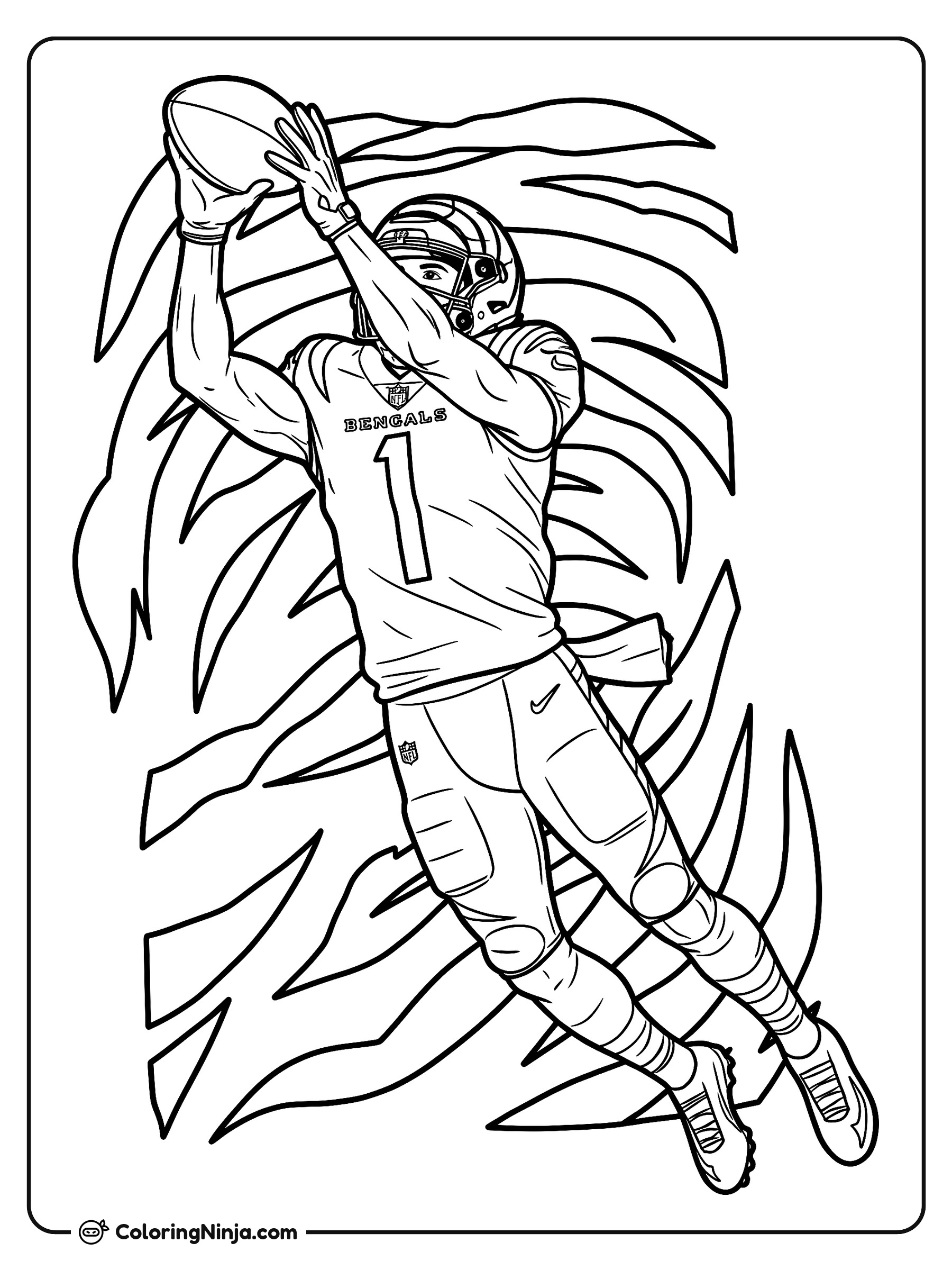 Recepción de Ja'Marr Chase en el Aire: dibujo para colorear